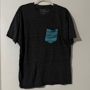 Riot Society Charcoal Tee with Teal Patterned Pocket
